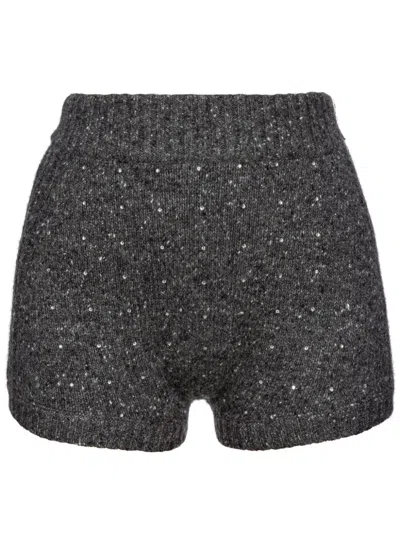 Pinko Sequin-embellished Knitted Shorts In Grey