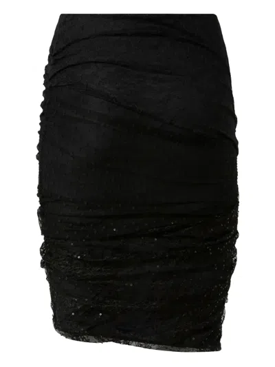 Pinko Sequin-embellished Lace Fitted Skirt In Black