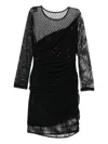 Pinko Sequin-embellished Mesh-upper Mini Dress In Black