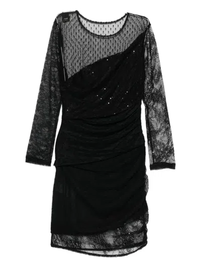 Pinko Sequin-embellished Mesh-upper Mini Dress In Black