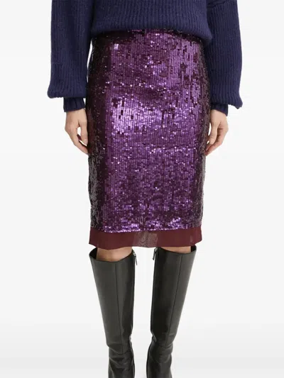 Pinko Sequin-embellished Midi Skirt In Purple