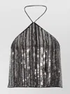 Pinko Sequin Fringe Halterneck Crop Top In Metallic