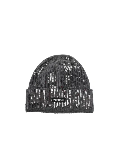 Pinko Bembusa Sequin-embellished Beanie Hat In Gray