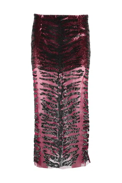 Pinko Sequin Midi Skirt - Black/bordeaux