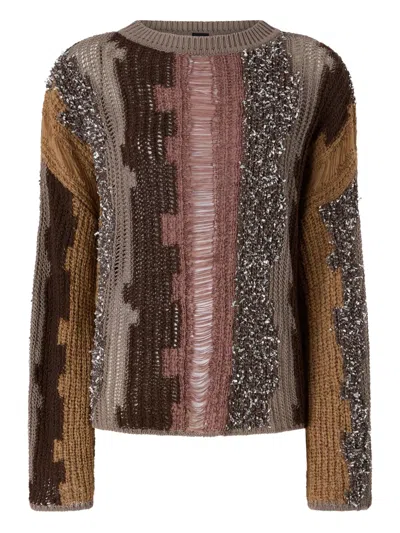 Pinko Sequin Striped Sweater In Brown
