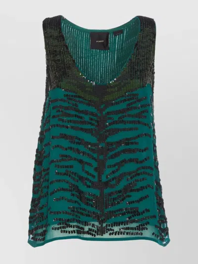 Pinko Sequin V-neck Sleeveless Top In Green