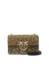 Pinko Mini Love Bag Leather Shoulder Bag With Monogram Rhinestones In Gold