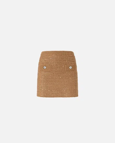 Pinko Sequined Mat Miniskirt In Beige - Chanterelle