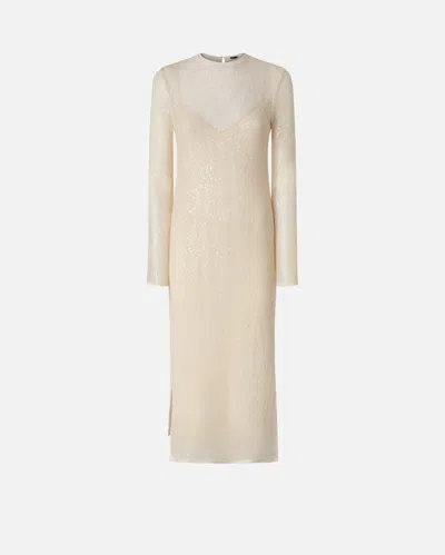 Pinko Sequined Mesh Midi Dress In G. Maroso Beige