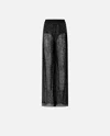 Pinko Sequined Mesh Palazzo Trousers In Limo Black