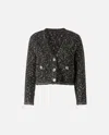 Pinko Sequined Short Cardigan With V-neck In Noir/marron/blanc