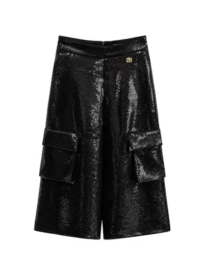 Pinko Kids' Sequin-embellished Cargo Pants In Black