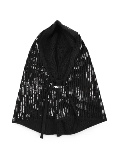 Pinko Sequin-embellished Ribbed Balaclava In Black