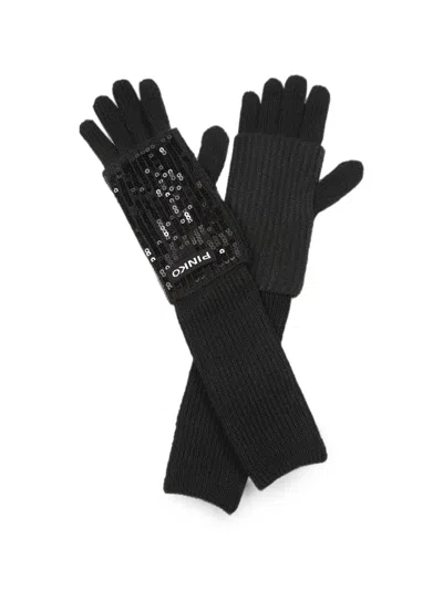 Pinko Sequin-embellished Ribbed-knit Gloves In Pink