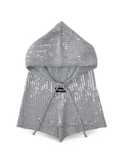 Pinko Sequin-embellished Ribbed-knit Hood In Gray
