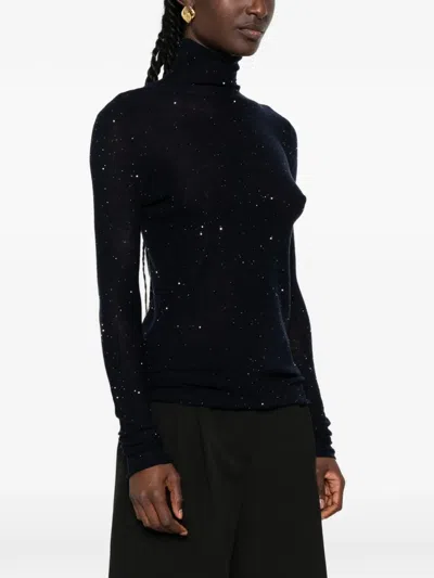 Pinko Sequin-embellished Roll-neck Sweater In Black