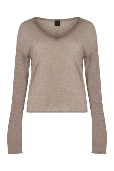 Pinko Sequin-embellished Wool Sweater In Neutral