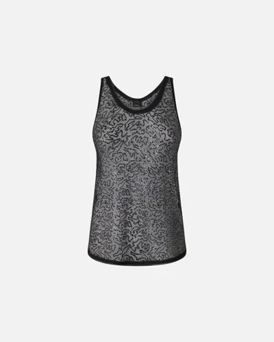 Pinko Sequinned Mesh Vest Top In Noir Limousine