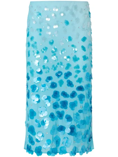 Pinko Sequinned Midi Skirt In Blue