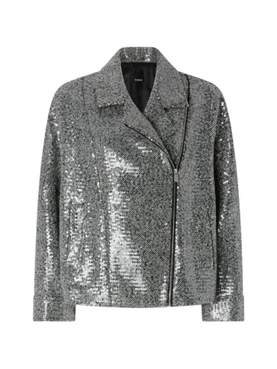 Pinko Sequinned Pea Coat In Gray