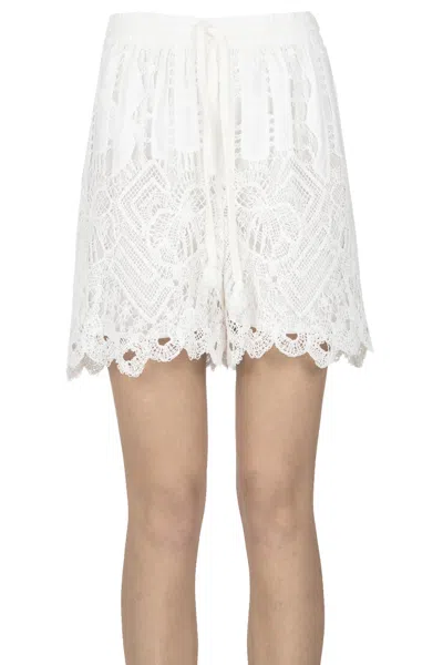 Pinko White Cotton Nylon Embroidered Shorts