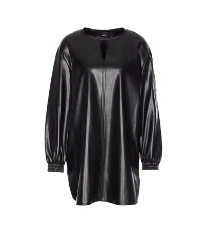 Pinko Short Black Leather-effect Dress In Multi