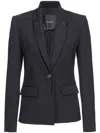 Pinko Blazer Droit Noir En Twill De Laine In Blue