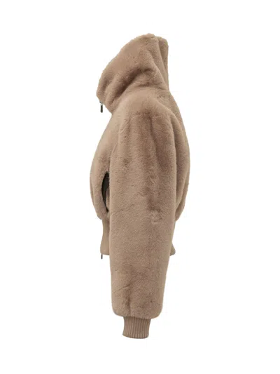 Pinko Shearling Bomber Jacket In Beige Toupe Caldo