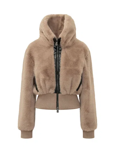 Pinko Shearling Bomber Jacket In Neutral