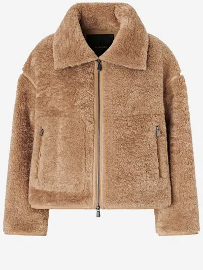 Pinko Shearling Effect Jacket In Brown