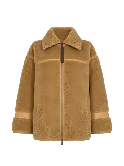 Pinko Shearling-effect Pea Coat With High Neck In 뉴트럴