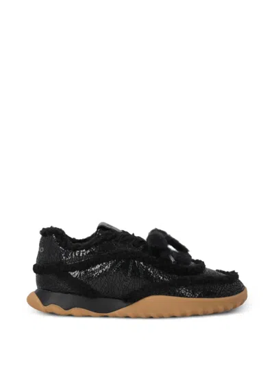 Pinko Shearling-trim Crackle-effect Sneakers In Black