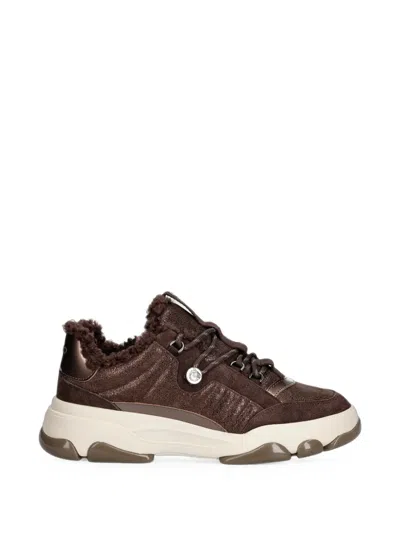 Pinko Shearling-trim Paneled Sneakers In Animal Print