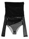 Pinko Sheer Black Off-shoulder Top With Lace In Black