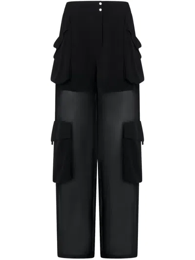 Pinko Sheer Georgette Cargo Trousers In Black