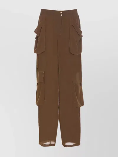 Pinko Transparent Georgette Cargo Pants In Green