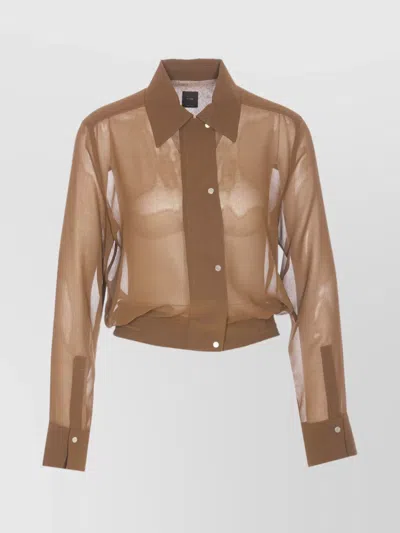 Pinko Sheer Fabric Pointed Collar Cuffed Sleeves In Brown