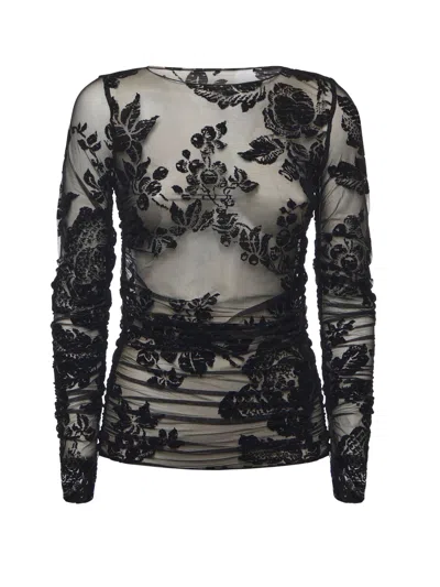 Pinko Sheer Flock Print Sweater In Black