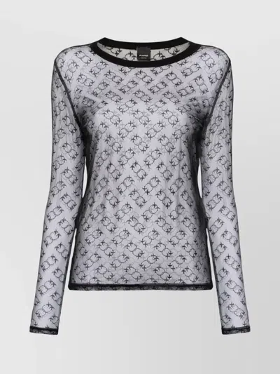 Pinko Sheer Lace Monogram Crew Neck T-shirt In Black