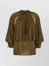 Pinko Sheer Layered Tassel Sleeve Blouse In Green