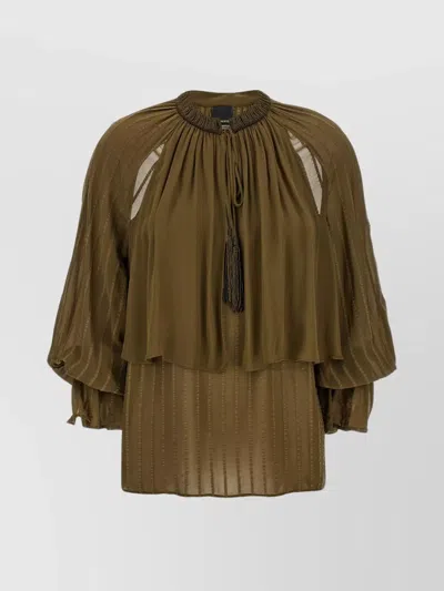 Pinko Sheer Layered Tassel Sleeve Blouse In Green