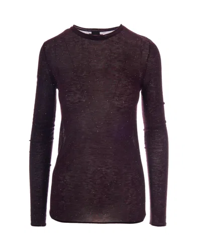 Pinko Sheer Long Sleeve Glitter Top In Viola Prugna Perfetto