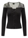 Pinko Sheer-panelled Ribbed Cardigan In Black
