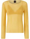 Pinko Semi-transparent Ribbed Sweater In Yellow