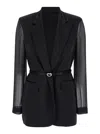 Pinko Tailored Black Blazer With Tie Belt In Black