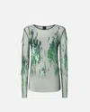 Pinko Sheer Sweater With Sequins And Feathers In Green