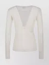 Pinko Long-sleeved Top With Deep V-neckline And Ribbed Texture