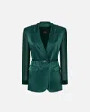 Pinko Shiny Blazer With Transparent Sleeves In Dark Bottle Green