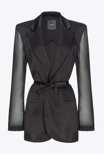 Pinko 'gagny' Black Single-breasted Jacket With Logo Detail In Fabric And Organza Woman