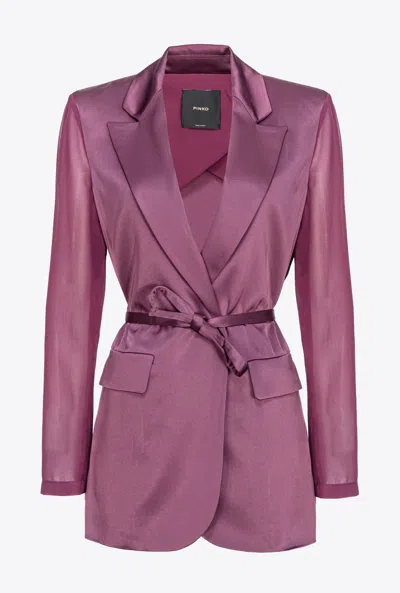 Pinko Shiny Blazer With Transparent Sleeves In Vin De Raisin